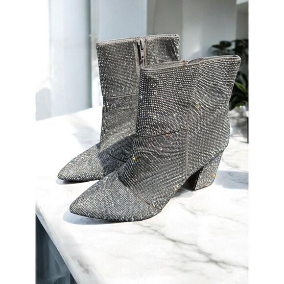Madden Girl Shoes - Madden Girl Silver Glitter Rhinestone Ankle Boots Womens 7.5M Pointed Toe Glam